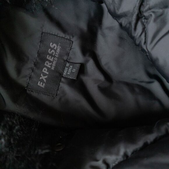 Express Vintage Down Filled Faux Fur Collar Puffer Jacket Size Medium Nylon - Picture 4 of 7